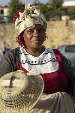 Selling Basotho hats in Maseru, Lesotho